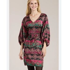 NWTTyler  Boe silk Chic Long Sleeve Dress with Pink and Green Accents